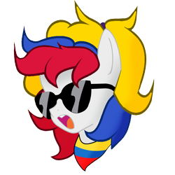 Size: 1500x1500 | Tagged: safe, artist:archooves, derpibooru import, oc, oc only, oc:camila, pegasus, pony, colombia, nation ponies, ponified, simple background, solo, species swap, sunglasses, transparent background