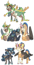 Size: 1500x2840 | Tagged: safe, artist:baylard, derpibooru import, princess celestia, princess luna, oc, oc:atlas (baylard), alicorn, pony, g4, alternate design, cewestia, coat markings, colored wings, colt, curved horn, female, filly, foal, gritted teeth, high res, horn, lidded eyes, male, multicolored mane, multicolored wings, open mouth, open smile, siblings, simple background, smiling, teeth, trio, white background, wings, woona, younger