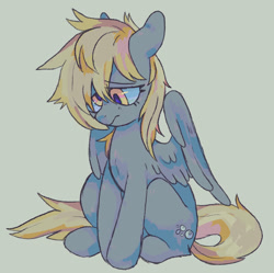 Size: 1464x1461 | Tagged: safe, artist:numetalalicorn, derpibooru import, derpy hooves, pegasus, pony, g4, female, green background, mare, old art, partially open wings, sad, simple background, sitting, solo, wings