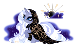 Size: 5715x3456 | Tagged: safe, artist:afterglory, derpibooru import, oc, oc only, pony, unicorn, g4, adoptable, adoptable open, alternate versions at source, base used, blue coat, blue eyes, blue eyeshadow, cloak, clothes, colored eyelashes, design, ethereal mane, eyelashes, eyeshadow, female, female oc, for sale, frown, horn, impossibly long mane, impossibly long tail, long mane, long tail, looking up, magic, magical lesbian spawn, makeup, mare oc, multicolored mane, multicolored tail, offspring, parent:princess luna, parent:trixie, parents:luxie, raised hoof, raised leg, signature, simple background, standing on three hooves, starry mane, starry tail, tail, thick eyelashes, transparent background, unicorn horn, unnamed oc, witch, witch costume