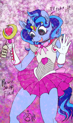 Size: 716x1200 | Tagged: safe, alternate version, artist:sepiakeys, derpibooru import, oc, oc:blue giggles, anthro, crossdressing, monochrome, sailor moon (series), sailor senshi, solo