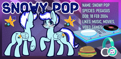 Size: 4405x2151 | Tagged: safe, artist:chiefywiffy, derpibooru import, oc, oc only, oc:snowy pop, pegasus, pony, burger, food, hay burger, headphones, pegasus oc, solo, turntable