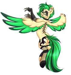 Size: 1573x1668 | Tagged: safe, artist:mxiiisy, derpibooru import, oc, oc only, oc:joystick (joystick), hippogriff, collar, ear piercing, female, glasses, goth, hippogriff oc, industrial piercing, piercing, simple background, solo, spread wings, transparent background, wings