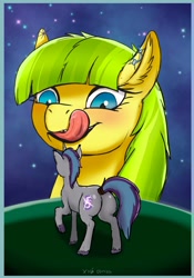 Size: 1668x2388 | Tagged: safe, artist:xyi, derpibooru import, oc, oc only, oc:lemon drop, oc:verlo streams, earth pony, unicorn, butt, drool, duo, horn, imminent vore, licking, licking lips, macro, night, plot, size difference, sketch, stars, tongue, tongue out