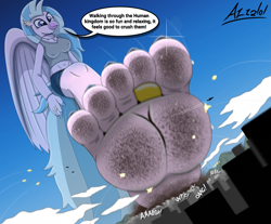 Size: 2715x2250 | Tagged: safe, artist:az12lol, derpibooru import, silverstream, anthro, classical hippogriff, hippogriff, plantigrade anthro, g4, barefoot, barefooting, big feet, city, cityscape, crush fetish, crushed, crushing, dirt, dirty, dirty feet, feet, female, fetish, foot fetish, foot focus, giant hippogriff, giant/macro hippogriff, giantess, implied human, jewelry, macro, macro/micro, mega giant, nail polish, ring, soles, solo, stomp, stomping, sweat, sweaty feet, toe ring, toenail polish, toenails, toes, underfoot