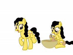 Size: 2732x2048 | Tagged: safe, artist:creativa-artly01, derpibooru import, earth pony, g4, black hair, black mane, black tail, bowl, cooking, curly hair, curly mane, curly tail, cute, disney, disney princess, female, princess tiana, simple background, solo, tail, tiana, white background