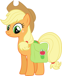 Size: 3000x3662 | Tagged: safe, artist:cloudy glow, derpibooru import, applejack, earth pony, pony, dragonshy, g4, applejack's hat, bag, clothes, cowboy hat, female, freckles, hat, mare, saddle bag, simple background, solo, transparent background