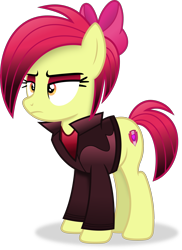 Size: 2701x3719 | Tagged: safe, artist:anime-equestria, derpibooru import, apple bloom, earth pony, pony, g4, alternate hairstyle, bow, clothes, eyeshadow, female, going through a phase, high res, jacket, makeup, mare, older, older apple bloom, simple background, solo, transparent background, vector