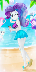 Size: 793x1558 | Tagged: safe, artist:charliexe, derpibooru import, coco pommel, coloratura, pinkie pie, rarity, starlight glimmer, human, equestria girls, forgotten friendship, g4, adorasexy, alternate hairstyle, ass, bangs, bare shoulders, beach, blurry background, breasts, butt, clothes, cloud, countess coloratura, crepuscular rays, curly hair, cute, cute butt, diamond, drink, equestria girls specials, equestria girls-ified, eyeshadow, feet, female, hairclip, legs, looking at you, makeup, midriff, ocean, one eye closed, outdoors, palm tree, ponytail, raritits, rarity's blue sarong, rarity's purple bikini, rearity, sand, sandals, sarong, sexy, sky, sleeveless, smiling, smiling at you, solo focus, straw, swimsuit, toes, tree, water, wink