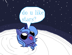 Size: 588x454 | Tagged: safe, artist:daily_rarity, derpibooru import, princess luna, alicorn, pony, g4, do u like stars?, female, lonely, mare, meme, moon, open mouth, ponified, ponified meme, s1 luna, solo, space, stars