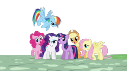 Size: 3840x2160 | Tagged: safe, derpibooru exclusive, derpibooru import, applejack, fluttershy, pinkie pie, rainbow dash, rarity, twilight sparkle, unicorn twilight, earth pony, pegasus, pony, unicorn, friendship is magic, g4, .svg available, 4k, adobe illustrator, high res, horn, mane six, ponyville, simple background, transparent background, vector