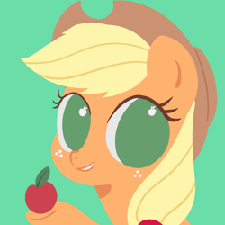 Size: 2048x2048 | Tagged: safe, artist:nimingxiwang168, derpibooru import, applejack, earth pony, pony, g4, apple, apple eyes, bust, food, green background, grin, portrait, simple background, smiling, solo, wingding eyes