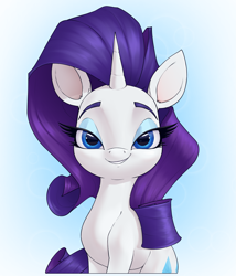 Size: 2675x3126 | Tagged: safe, artist:aquaticvibes, derpibooru import, rarity, pony, unicorn, g4, bust, female, gradient background, horn, looking at you, mare, portrait, smiling, smiling at you, solo