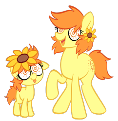 Size: 1620x1671 | Tagged: safe, artist:fillyfool, derpibooru import, oc, oc only, oc:thursday, earth pony, pony, female, filly, flower, flower in hair, foal, mare, raised hoof, raised leg, simple background, sunflower, swirly eyes, transparent background, weekday ponies