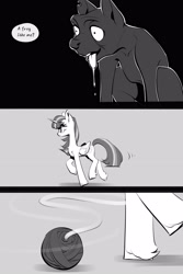 Size: 2362x3543 | Tagged: source needed, safe, artist:castle bravo, derpibooru import, twilight sparkle, twilight sparkle (alicorn), alicorn, diamond dog, comic:mare body worship, g4, comic, grayscale, mare body worship（english version), monochrome, smoke bomb, speech bubble