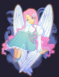 Size: 2048x2673 | Tagged: safe, artist:nimingxiwang168, derpibooru import, fluttershy, human, g4, angelic wings, female, flower, flower in hair, human female, humanized, looking at you, pony coloring, smiling, smiling at you, solo, winged humanization, wings