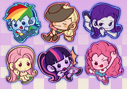 Size: 3211x2252 | Tagged: safe, artist:nimingxiwang168, derpibooru import, applejack, fluttershy, pinkie pie, rainbow dash, rarity, sci-twi, twilight sparkle, human, equestria girls, g4, checkered background, chibi, cute, gradient background, humane five, humane six