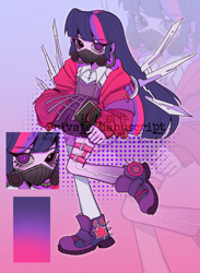 Size: 1936x2642 | Tagged: safe, artist:nimingxiwang168, derpibooru import, twilight sparkle, human, equestria girls, g4, cyberpunk, full body, gradient background, reference sheet, solo