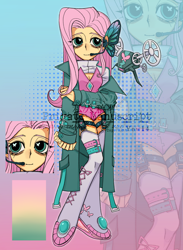 Size: 1936x2642 | Tagged: safe, artist:nimingxiwang168, derpibooru import, fluttershy, human, equestria girls, g4, abstract background, alternate clothes, clothes, full body, gradient background, reference sheet, solo