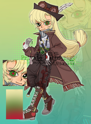 Size: 1936x2642 | Tagged: safe, artist:nimingxiwang168, derpibooru import, applejack, human, equestria girls, g4, abstract background, alternate clothes, clothes, converse, full body, gradient background, reference sheet, shoes, solo, steampunk