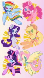 Size: 2257x3972 | Tagged: safe, artist:nimingxiwang168, derpibooru import, applejack, fluttershy, pinkie pie, rainbow dash, rarity, twilight sparkle, anthro, earth pony, pegasus, unicorn, g4, gradient background, horn, mane six