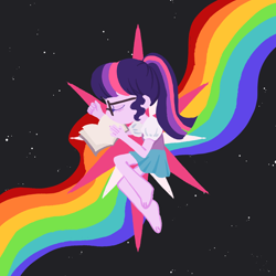 Size: 2048x2048 | Tagged: safe, artist:nimingxiwang168, derpibooru import, sci-twi, twilight sparkle, human, equestria girls, g4, abstract background, book, lineless, rainbow, solo