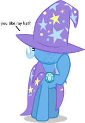 Size: 241x349 | Tagged: safe, artist:berpsterponimator, derpibooru import, trixie, pony, unicorn, g4, :3, brooch, cape, clothes, cute, diatrixes, female, hat, hat tip, horn, jewelry, mare, puppet rig, show accurate, simple background, solo, transparent background, trixie's brooch, trixie's cape, trixie's hat