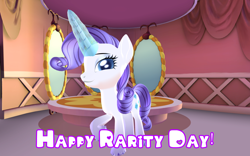 Size: 1920x1200 | Tagged: safe, artist:puzzlshield2, derpibooru import, rarity, pony, unicorn, g4, 3d, carousel boutique, female, horn, looking at you, magic, mirror, mmd, rarity day, smiling, solo