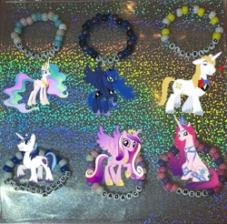 Size: 733x720 | Tagged: safe, artist:lnx1ynight16, derpibooru import, part of a set, prince blueblood, princess amore, princess cadance, princess celestia, princess luna, shining armor, alicorn, pony, unicorn, g4, female, horn, irl, kandi, photo, royal sisters, royalty, siblings, sisters, smiling