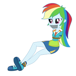 Size: 2000x2000 | Tagged: safe, artist:nie-martw-sie-o-mnie, derpibooru import, rainbow dash, human, equestria girls, friendship games, g4, bondage, bound and gagged, clothes, dashsub, female, femsub, gag, rope, rope bondage, school spirit, simple background, skirt, solo, submissive, tape, tape gag, transparent background