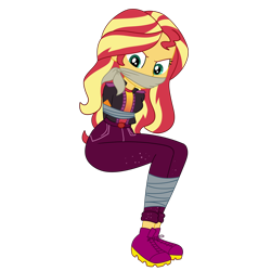 Size: 2500x2500 | Tagged: safe, artist:nie-martw-sie-o-mnie, derpibooru import, sunset shimmer, human, better together, equestria girls, festival filters, g4, bondage, bound and gagged, cloth gag, female, femsub, gag, simple background, sitting, solo, submissive, subset, tape, tape bondage, transparent background