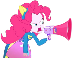 Size: 828x663 | Tagged: safe, derpibooru import, edit, edited screencap, editor:homersimpson1983, screencap, pinkie pie, equestria girls, g4, background removed, cheerleader, megaphone, not a vector, simple background, solo, transparent background, wondercolt ears, wondercolts, wondercolts uniform