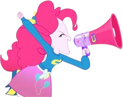 Size: 3202x2520 | Tagged: safe, derpibooru import, edit, edited screencap, editor:homersimpson1983, screencap, pinkie pie, human, equestria girls, g4, background removed, female, megaphone, simple background, solo, transparent background, wondercolt ears, wondercolts, wondercolts uniform