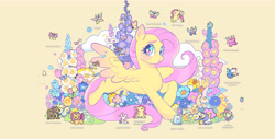 Size: 3830x1944 | Tagged: safe, artist:gorjee-art, derpibooru import, angel bunny, fluttershy, harry, manny roar, seabreeze, zephyr breeze, bat pony, bear, breezie, bugbear, butterfly, cockatrice, manticore, pegasus, pony, rabbit, g4, animal, antonymph, bat ponified, blush lines, blush sticker, blushing, bow, clothes, colored wings, colored wingtips, cute, desktop, element of kindness, fangs, female, flower, flower in hair, flutterbat, fluttgirshy, food, frown, gir, gradient background, high res, honey, hoodie, implied discord, implied iron will, implied jasmine leaf, invader zim, lake wind, male, mare, picture frame, race swap, shyabetes, simple background, smiling, spread wings, stallion, text, vylet pony, wings, yellow background