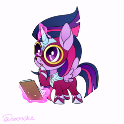 Size: 3000x3000 | Tagged: safe, artist:neonishe, derpibooru import, masked matter-horn, twilight sparkle, twilight sparkle (alicorn), alicorn, pony, g4, power ponies (episode), chibi, clothes, cute, glowing, glowing horn, horn, levitation, magic, masked matter-horn costume, power ponies, simple background, solo, telekinesis, white background