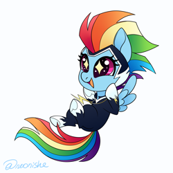 Size: 3000x3000 | Tagged: safe, artist:neonishe, derpibooru import, rainbow dash, zapp, pegasus, pony, g4, power ponies (episode), chibi, cute, flying, happy, power ponies, simple background, solo, white background, wings