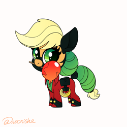 Size: 3000x3000 | Tagged: safe, artist:neonishe, derpibooru import, applejack, mistress marevelous, earth pony, pony, g4, power ponies (episode), apple, candy apple, chibi, clothes, cute, food, looking at you, power ponies, simple background, solo, white background