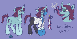 Size: 1679x861 | Tagged: safe, artist:rainbowteeth, derpibooru import, oc, oc only, oc:dr.glass lenz, unicorn, doctor, glasses, horn, parasite, reference sheet