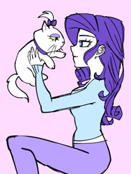 Size: 1536x2048 | Tagged: safe, artist:dashwooo, derpibooru import, opalescence, rarity, cat, human, equestria girls, g4, pet