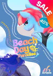 Size: 2481x3508 | Tagged: safe, artist:potato22, artist:sevenserenity, artist:tizhonolulu, artist:waxxfevur2k, derpibooru import, princess luna, windy whistles, anthro, pony, art pack:beach day paradise, g4, :p, advertisement, art pack, beach, ocean, tongue, tongue out, water