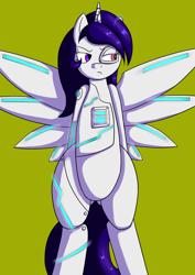 Size: 2480x3508 | Tagged: safe, artist:jaden forte, derpibooru import, oc, oc only, alicorn, cyborg, angry, artificial wings, augmented, female, mare, mechanical wing, wings