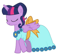 Size: 4000x3745 | Tagged: safe, artist:alltoasters, derpibooru import, twilight sparkle, twilight sparkle (alicorn), alicorn, pony, g4, make new friends but keep discord, clothes, dress, eyes closed, female, gala dress, mare, simple background, solo, transparent background, vector