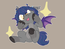 Size: 1191x913 | Tagged: safe, artist:bluemoon, artist:starshade, derpibooru import, oc, oc only, bat pony, pony, :p, base used, bat pony oc, cute, ear fluff, ear piercing, earring, ears, fangs, holding head, jewelry, male, outline, piercing, simple background, sitting, slit eyes, solo, sparkles, spread wings, stallion, starry eyes, tongue, tongue out, wingding eyes, wings