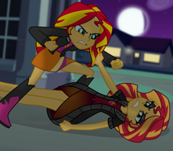 Size: 8358x7302 | Tagged: safe, artist:emeraldblast63, derpibooru import, sunset shimmer, human, comic:the tale of two sunsets, equestria girls, g4, duality, fight, self paradox, show accurate, story included