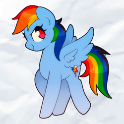 Size: 2000x2000 | Tagged: safe, artist:vivian reed, derpibooru import, rainbow dash, pegasus, pony, g4, female, furrowed brow, gradient legs, high res, mare, no pupils, paper background, smiling, smirk, solo, spread wings, wings