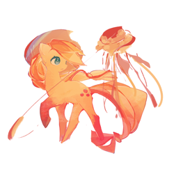 Size: 1080x1080 | Tagged: safe, artist:mengmao422, derpibooru import, applejack, earth pony, pony, g4, alternate color palette, full body, green eyes, orange coat, orange mane, orange tail, simple background, solo, tail, white background