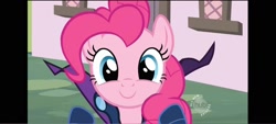 Size: 1600x720 | Tagged: safe, derpibooru import, screencap, pinkie pie, earth pony, g4, the mysterious mare do well, female, hub logo, logo, looking at you, solo, the hub