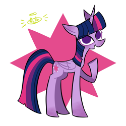 Size: 1323x1323 | Tagged: safe, artist:kuangtianxuan37462, derpibooru import, twilight sparkle, twilight sparkle (alicorn), alicorn, pony, g4, female, folded wings, full body, long legs, mare, open mouth, open smile, raised hoof, raised leg, smiling, solo, two toned background, wings