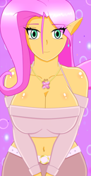 Size: 1057x2048 | Tagged: safe, artist:arian-jl, derpibooru import, fluttershy, human, g4, anime, belly, belly button, breasts, cleavage, clothes, cute, ear piercing, earring, elf ears, harmony, hootershy, humanized, jewelry, looking at you, midriff, my sexy anthro, necklace, piercing, sexy, solo