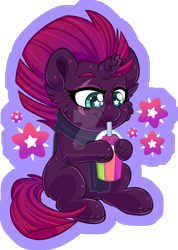 Size: 1280x1801 | Tagged: safe, artist:thehaywaiianhorse, derpibooru import, tempest shadow, pony, g4, clothes, deviantart watermark, drink, obtrusive watermark, scarf, smoothie, solo, starry eyes, watermark, wingding eyes